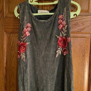 Vintage Havana sleeveless tank with embroidery detail